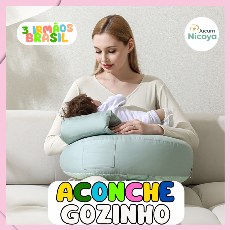 Alívio de Mãe – Almofada Ergonômica para Amamentação com Apoio de Braço e Bolsos Laterais | Conforto no Colo, Alívio nas Costas